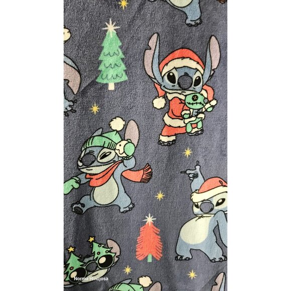 Disney Stitch Christmas Women's Pajama Top S/CH 4-6 Blue Festive Holiday Design - Picture 4 of 8